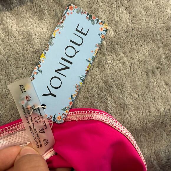 Yonique Twist Front Tummy Control Full Coverage Swimsuit, Pink Floral, 22W - Picture 3 of 5